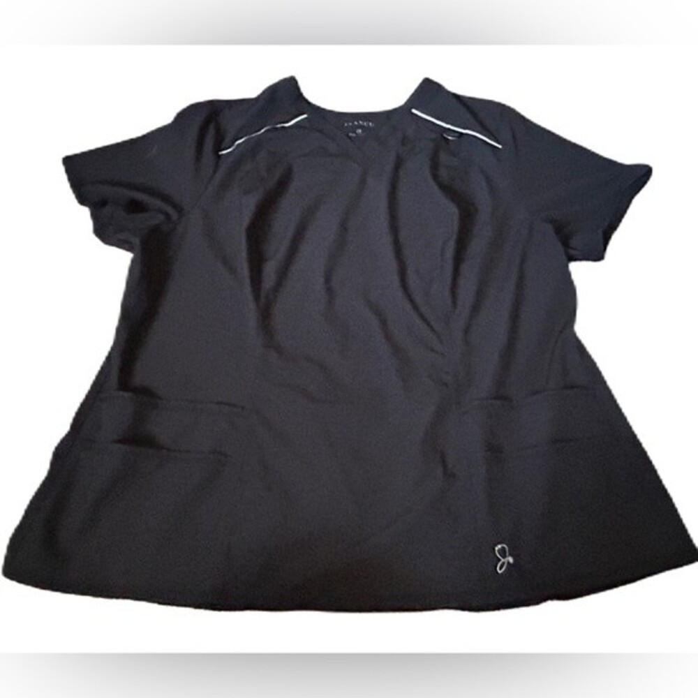 JAANUU 2X Scrub top black V-Neck Badge clip Pockets Medical Nurse Flared